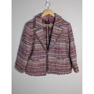Halogen L Petite Multi Color Tweed Frayed Open Front Blazer Jacket HA382471MP